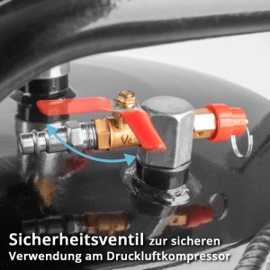 STAHLWERK Ölabscheider: Sicherheitsventil mit Druckluftanschluss und rotem Hebel für sicheren Ölwechsel.