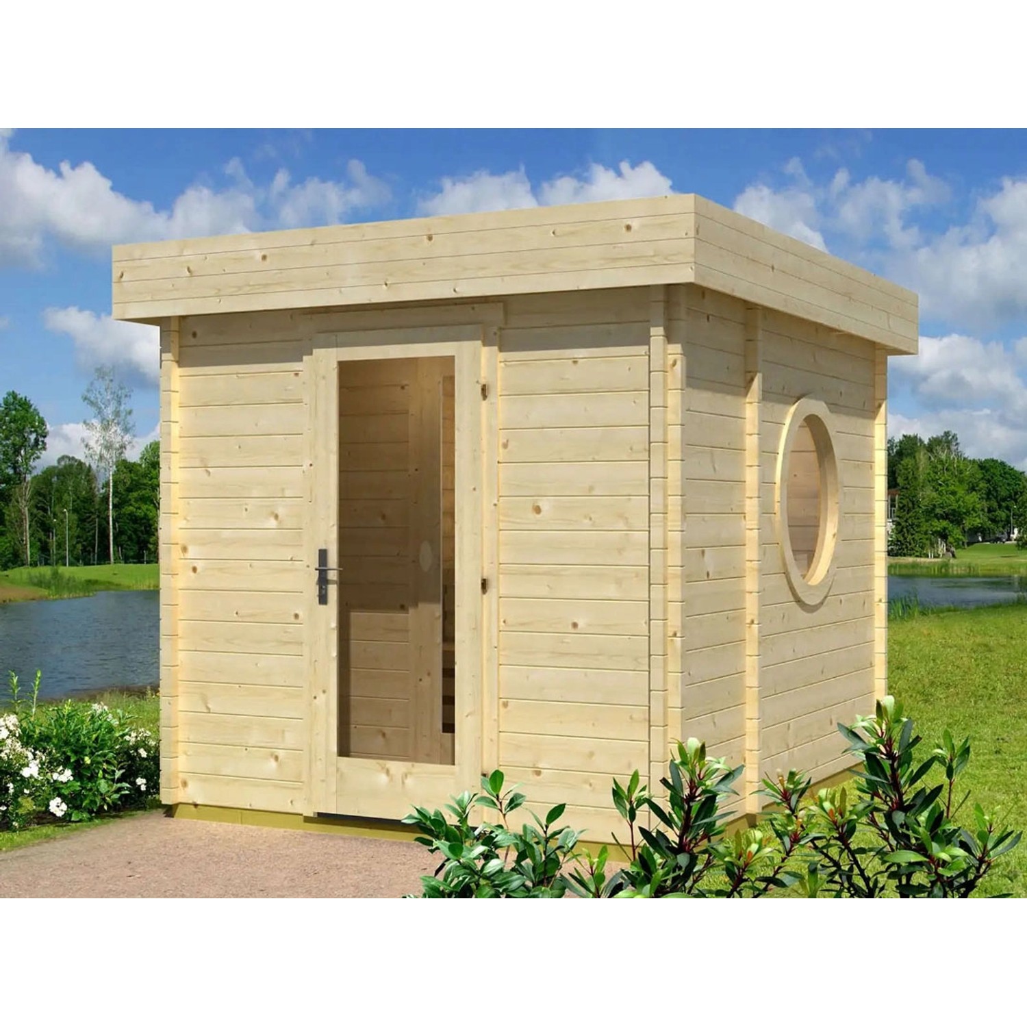 Finntherm Gartensauna Cubus-70 B Naturbelassen 264 cm x 321 cm Wandstärke 7 günstig online kaufen