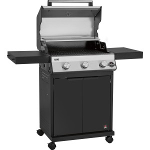 Jamestown Gasgrill Kane mit 3 Brennern, Edelstahl, mit Ablagetischen und Unterschrank.