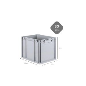 Graue PROREGAL Eurobox NextGen Grip, 30 Liter, 32x30x40 cm, ideal zur Aufbewahrung.