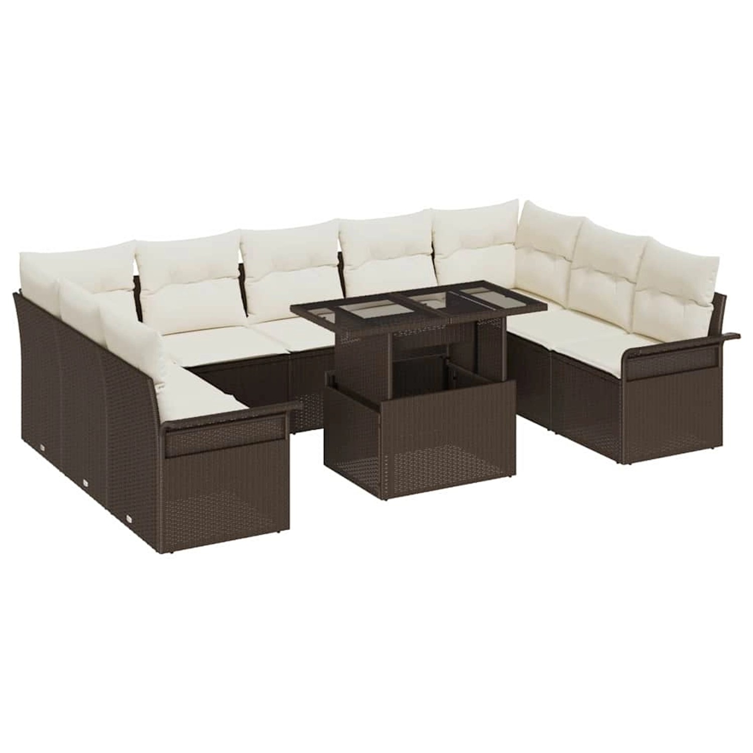 vidaXL Garten-Sofa-Set mit Kissen 10-Tlg Braun Poly Rattan 3348344 günstig online kaufen
