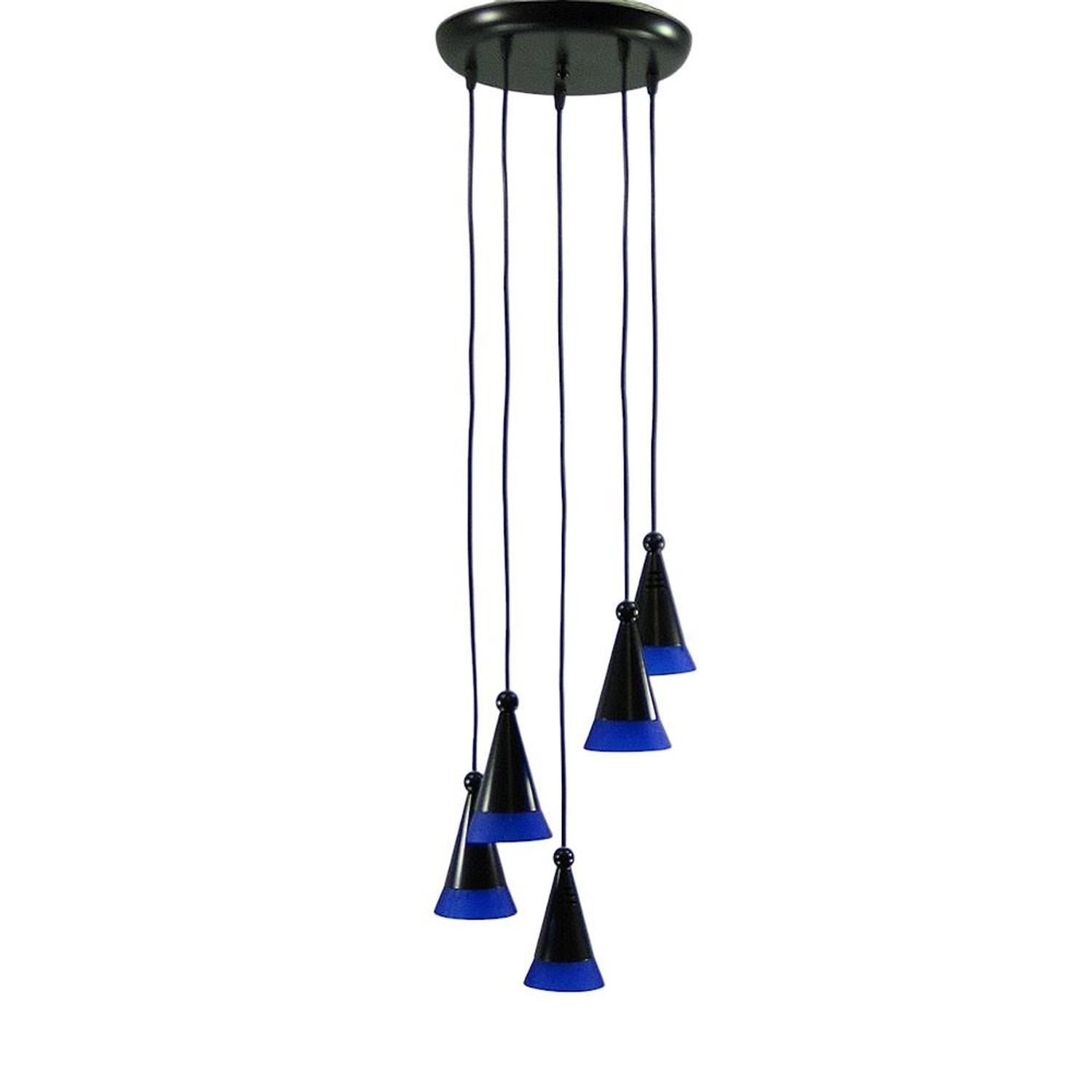 Dapo Decken Pendelleuchte Fino 5-Flammig E14 Metall Schwarz Glas Blau IP20 günstig online kaufen