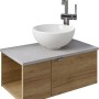 Pelipal Waschtisch-Set mit Aufsatzbecken, Riviera Eiche und hellgrauer Platte, 61 cm breit.
