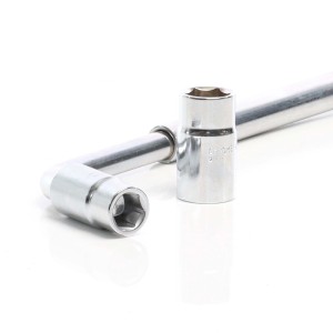 Glänzender Xpotool Teleskop Radmutternschlüssel aus Stahl mit 17/19mm und 21/23mm Stecknüssen für Reifenwechsel.
