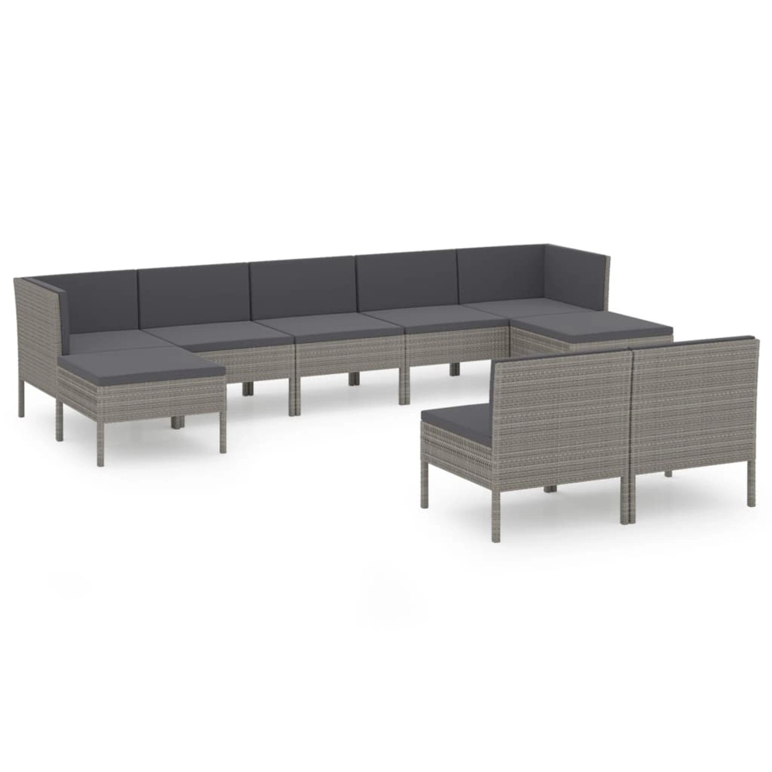 vidaXL 9-tlg Garten-Lounge-Set mit Auflagen Poly Rattan Grau Modell 11