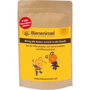 Bieneninsel® Pflanztüte mit Blumensamen und Pflanzsubstrat für Balkon & Garten.