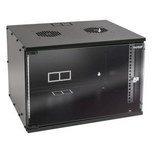 Unmontierter HMF Serverschrank/Netzwerkschrank, 7HE, 19 Zoll Rack, Schwarz, mit abschließbarer Glastür.