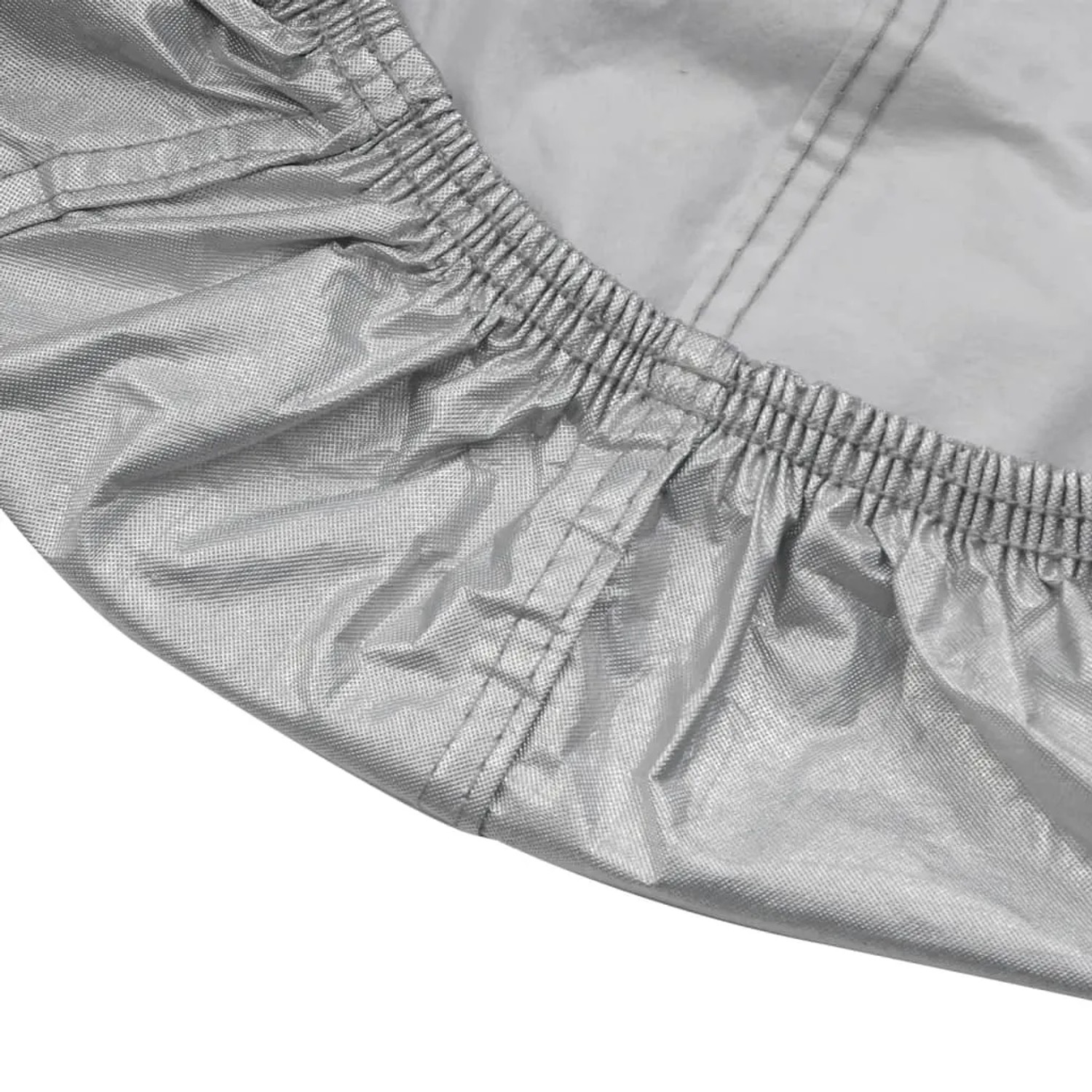 Detailaufnahme: Silberne vidaXL Autoabdeckung Halbgarage XL mit Gummizug.