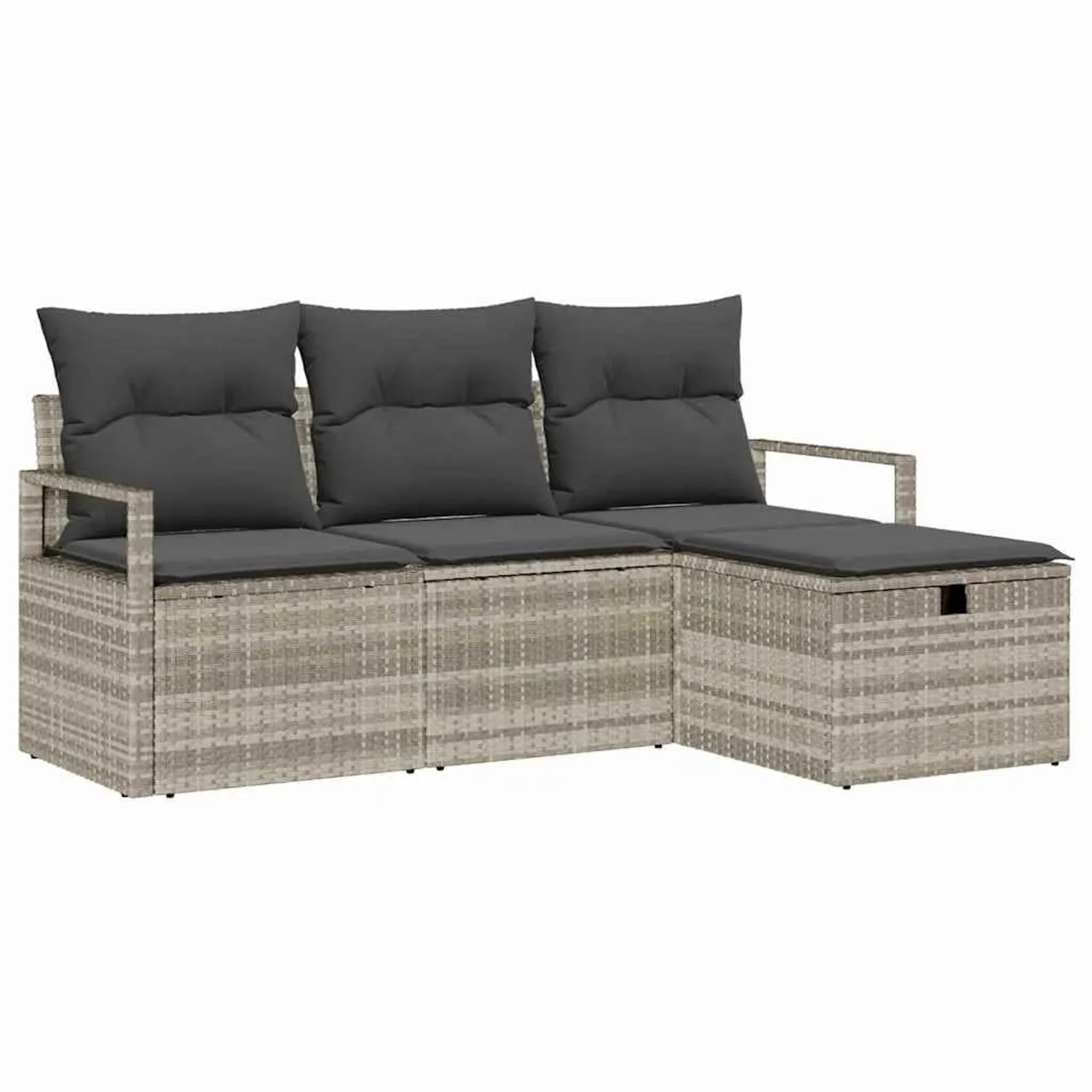 vidaXL Sofa Set mit Kissen mit Speicher 4-Tlg Hellgrau Poly-Rattan 3359151 günstig online kaufen