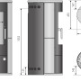 Technische Zeichnung Kaminofen Justus Austin 7, 7 kW, Speckstein, Maße und Anschlüsse