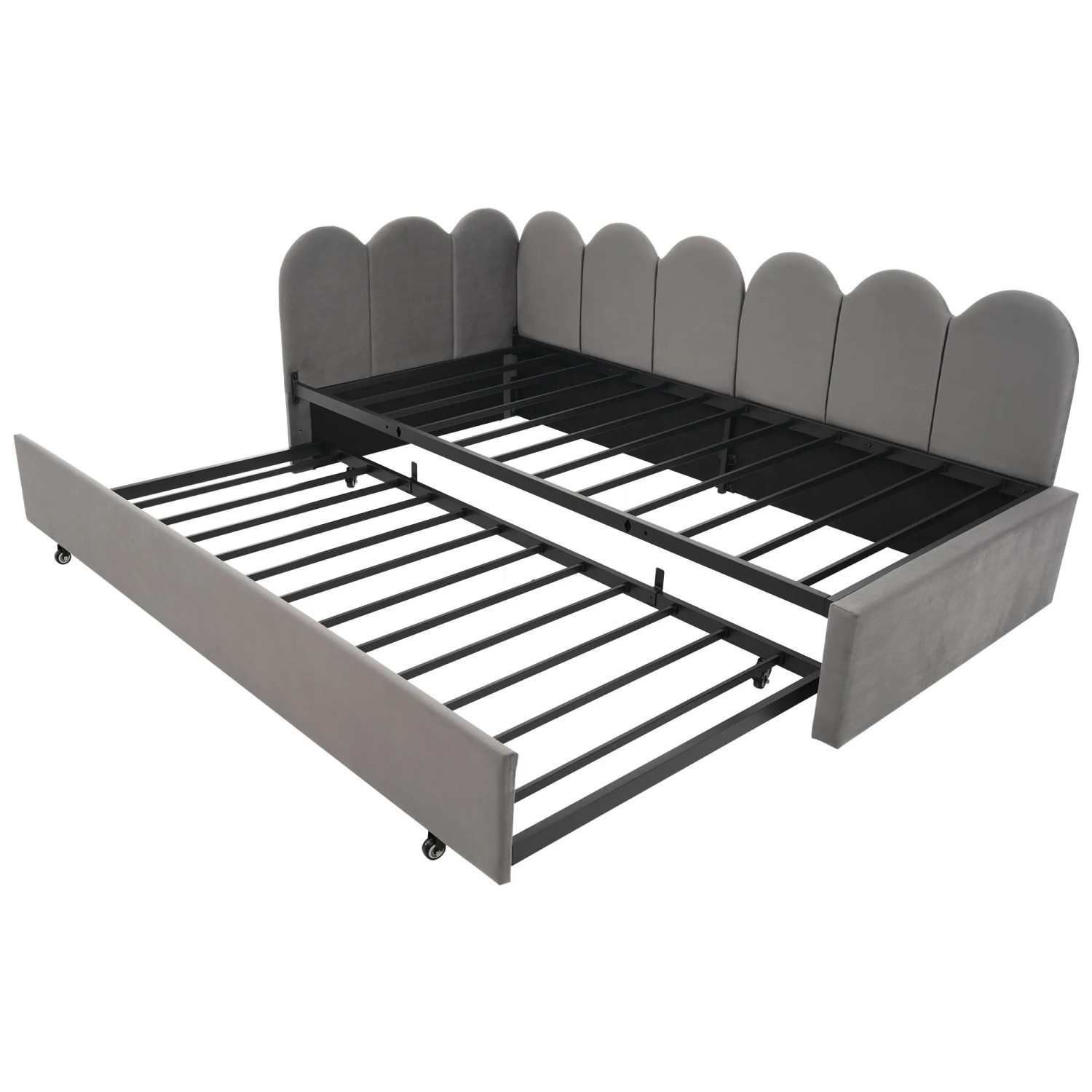 KOMHTOM Polsterbett 90x200Cm Tagesbett Schlafsofa Kinderbett Mit Ausziehbett 90x190Cm Und Lattenrost Samt Grau Ohne Matratze