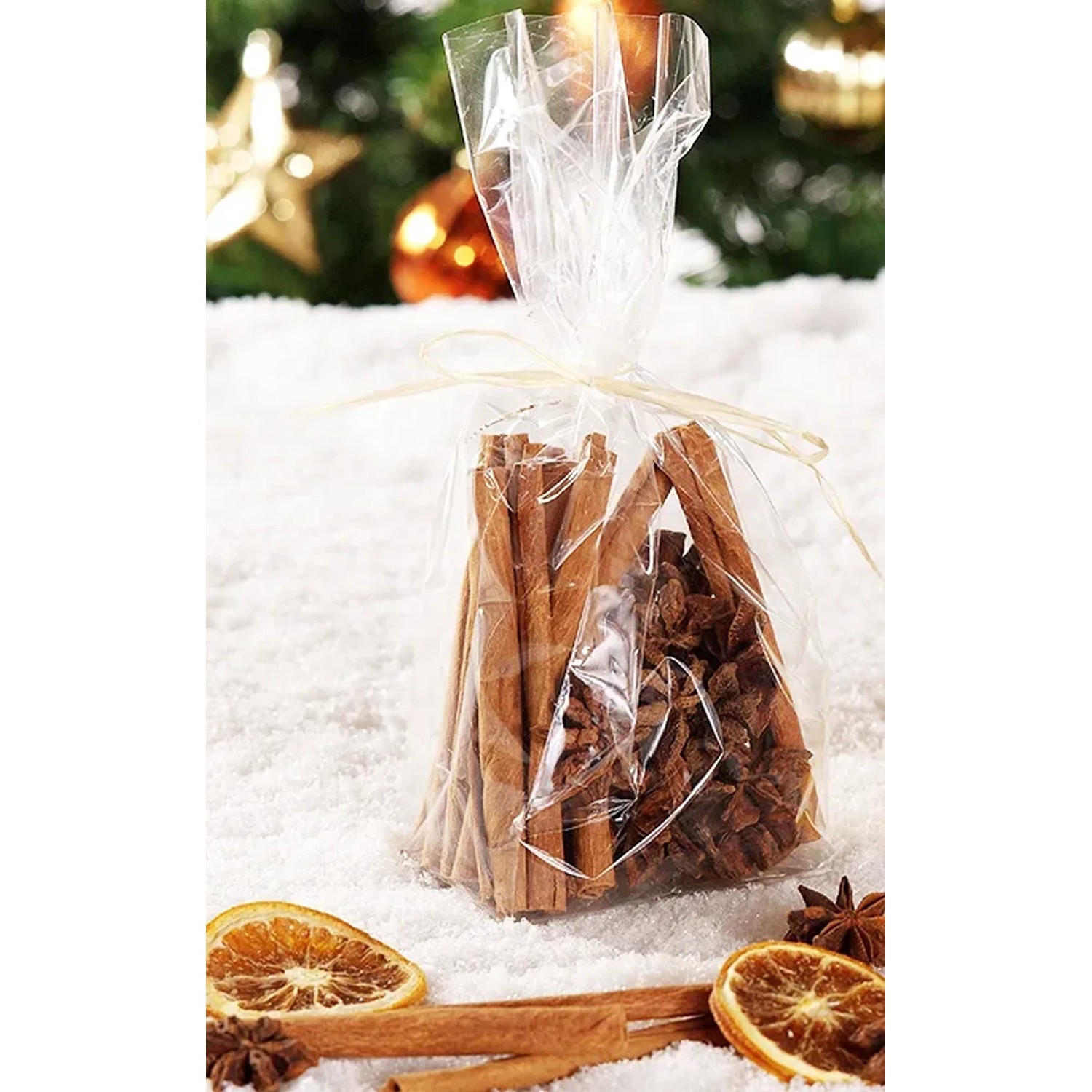 Deko-Beutel mit Zimtstangen und Sternanis (100g) für weihnachtliche Dekoration.
