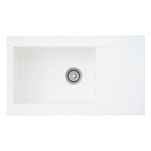 Weiße Respekta Mineralite Einbauspüle Denver, 86x50 cm, mit Abtropffläche. Ideal für moderne Küchen.