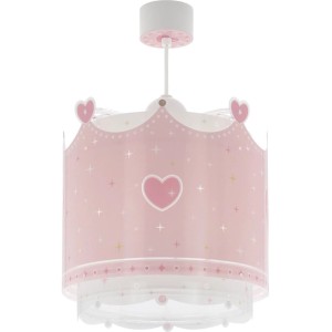 KinderDeckenlampe Krone und Herzen von Dalber, rosa mit Kronen- und Herzmotiven für Mädchen.