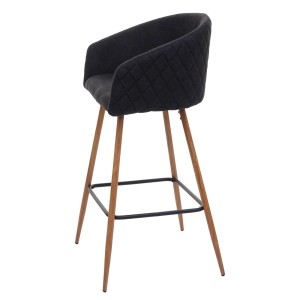 2er-Set Barhocker anthrazit-grau mit Holzoptik-Gestell und Rautenmuster, Sitzhöhe 74cm.