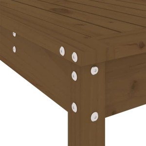 Detailansicht des honigbraunen vidaXL Gartenbar-Sets aus massivem Kiefernholz, Tischbein mit Schrauben.