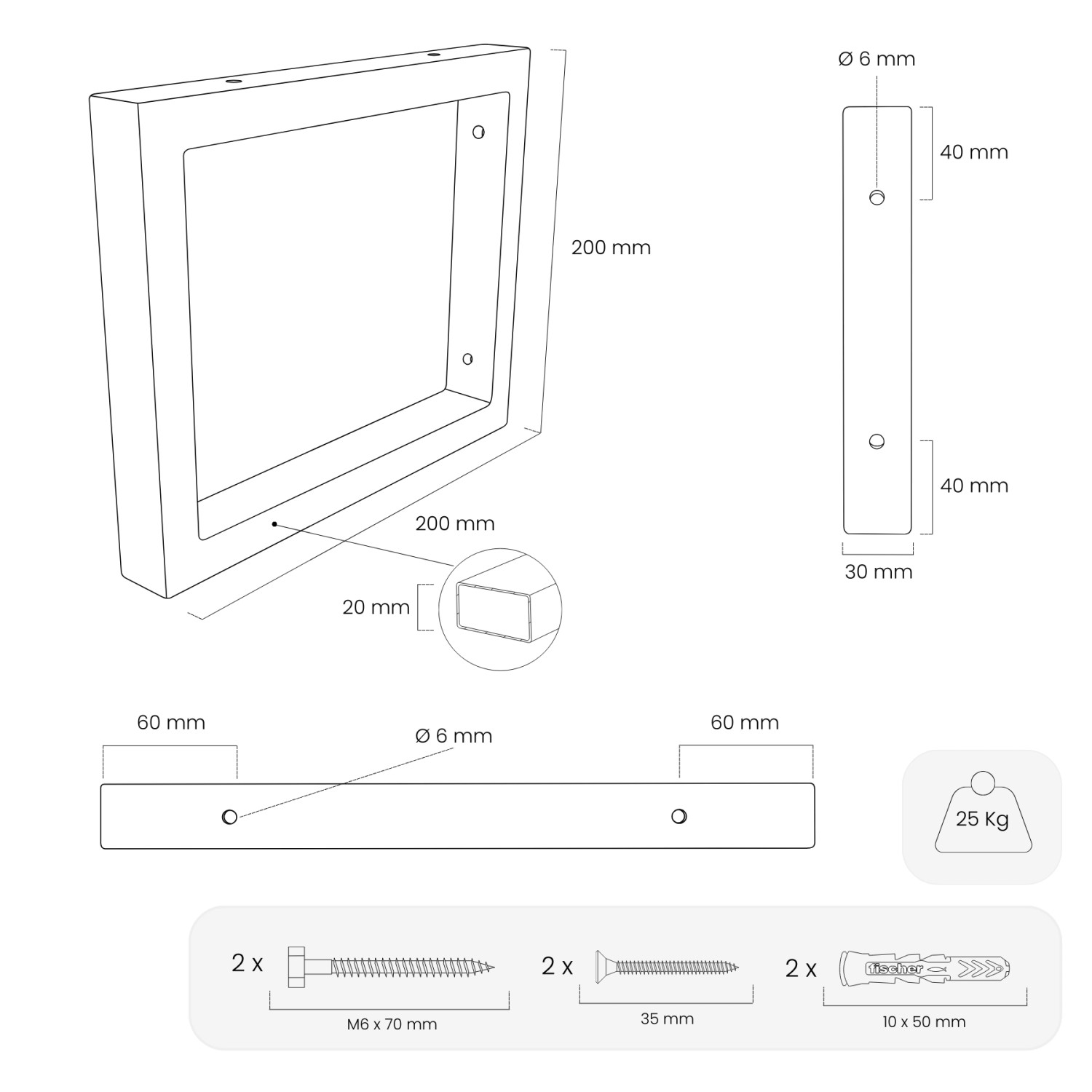 HEVVA Waschtischhalterung RHEIN 20 cm Hoch 20 cm Tief 2er Set Schwarz_6