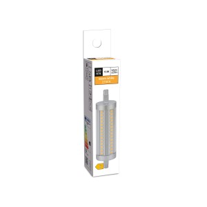 R7S LED Leuchtmittel 13W, 2700K, 1521lm in Verpackung. Warmweißes Licht für Wohnbereich.