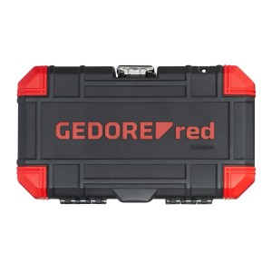 Gedore Red Umschaltknarre, 43-teilig im schwarzen Kunststoffkoffer mit roten Akzenten.