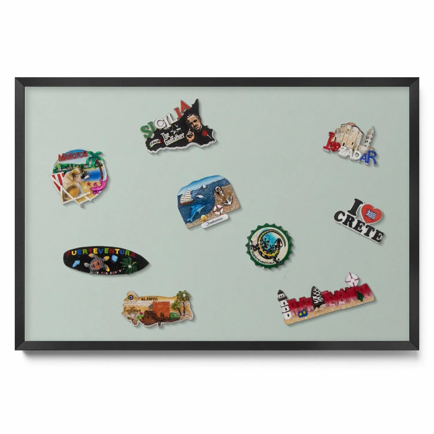 Tulup Magnettafel Magnettafel aus Metall für Souvenirs Farbe Celadon 60x40 cm Gerahmte Magnettafel für Urlaubserinnerung...