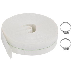 vidaXL Flachschlauch, 50 m, weiß, aus PVC mit zwei Schlauchschellen für Bewässerung.