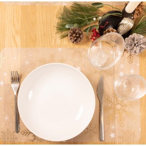 Festlich gedeckter Tisch mit Venilia Tischset Snowflakes in Gold-Transparent.