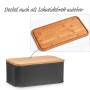 Schwarzer Zeller Brotkasten mit Bambusdeckel, der auch als Schneidebrett dient.