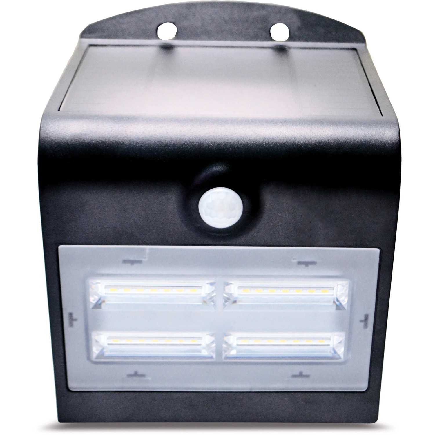 Schwarze Butterfly Solar Wandleuchte mit 400 lm und Bewegungsmelder.