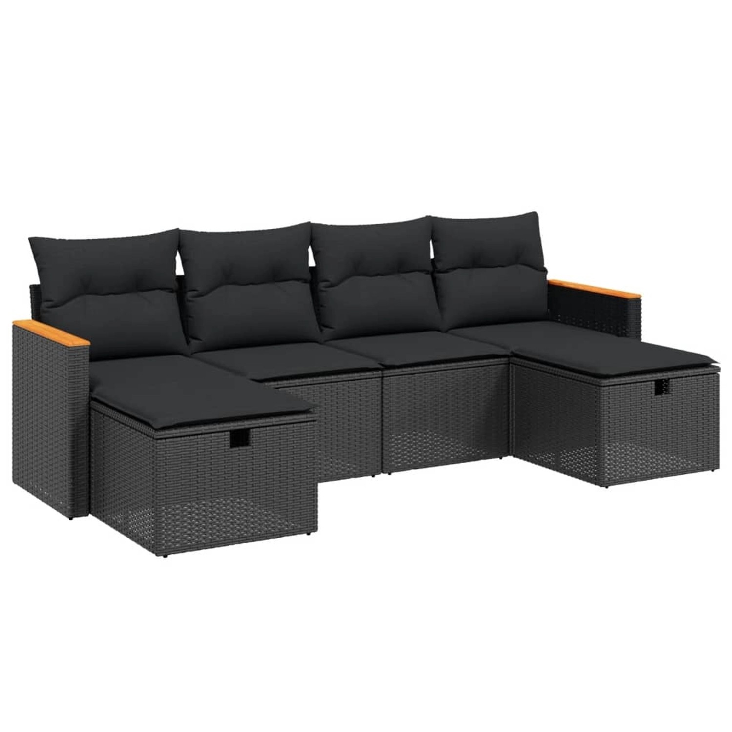 vidaXL 6-tlg. Garten-Sofagarnitur mit Kissen Schwarz Poly Rattan günstig online kaufen