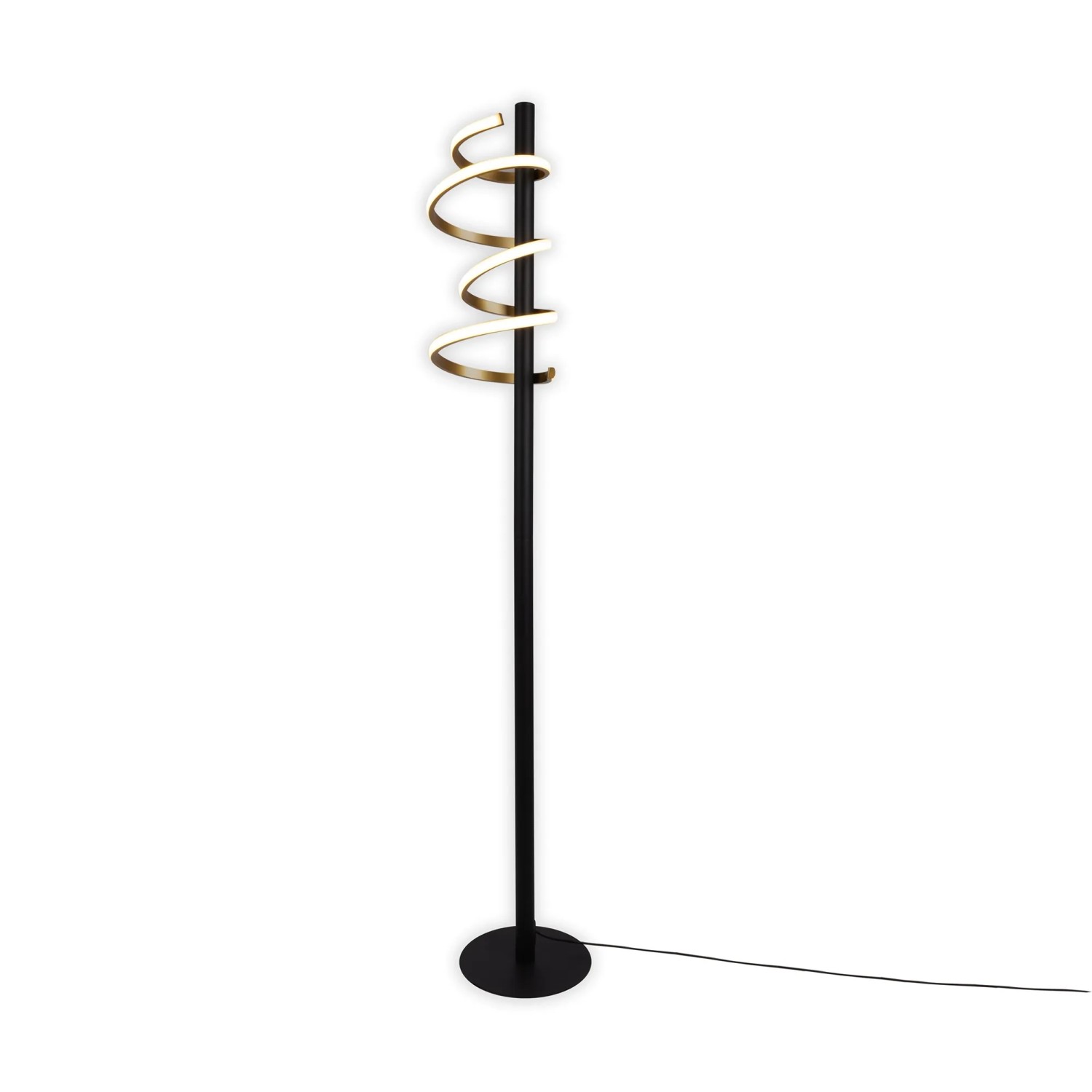 Moderne LED-Stehleuchte Belleza in Schwarz und Gold, 140cm hoch. Design-Lampe mit Touch-Dimmer.