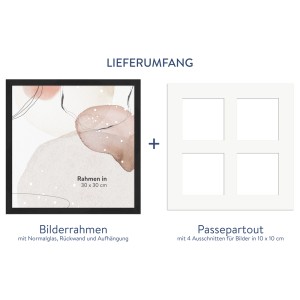 WANDStyle Galerierahmen G950, schwarz gemasert, 30x30 cm für 4 Fotos 10x10 cm, mit Passepartout.