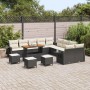 Schwarzes 14-tlg. vidaXL Garten-Sofa-Set aus Poly Rattan mit Tisch und Hockern.