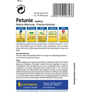 Kiepenkerl Petunie Balkon-Mischung Samen, farbenfrohe Blüten für Balkonkästen und Kübel.