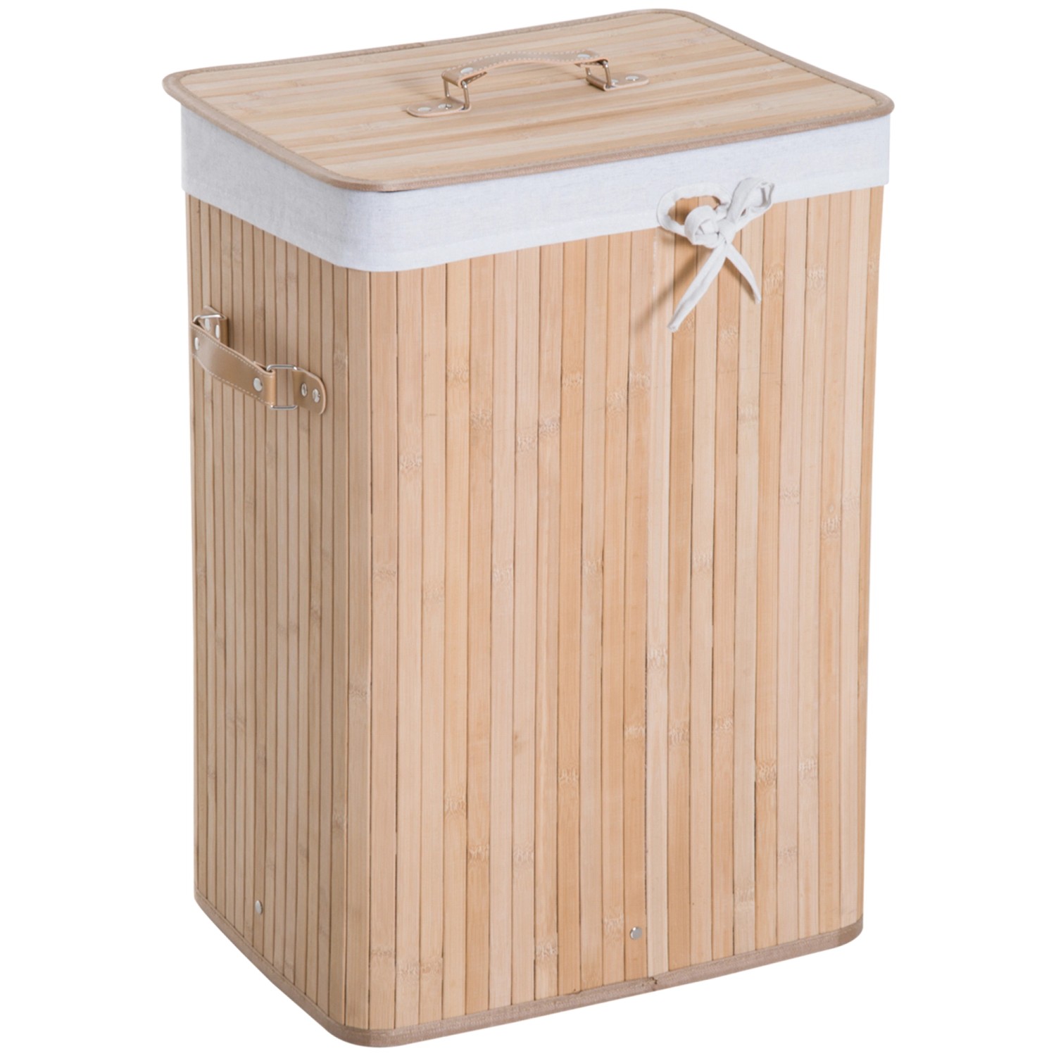 Thumbnail - HOMCOM Wäschekorb mit Deckel Segeltuchsack Bambus Faltbar 72L Natur 40 x 30 x 60 cm