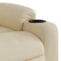 Cremefarbene Stoff-Armlehne des Massagesessels mit integriertem schwarzen Getränkehalter. Komfortabler Relaxsessel.
