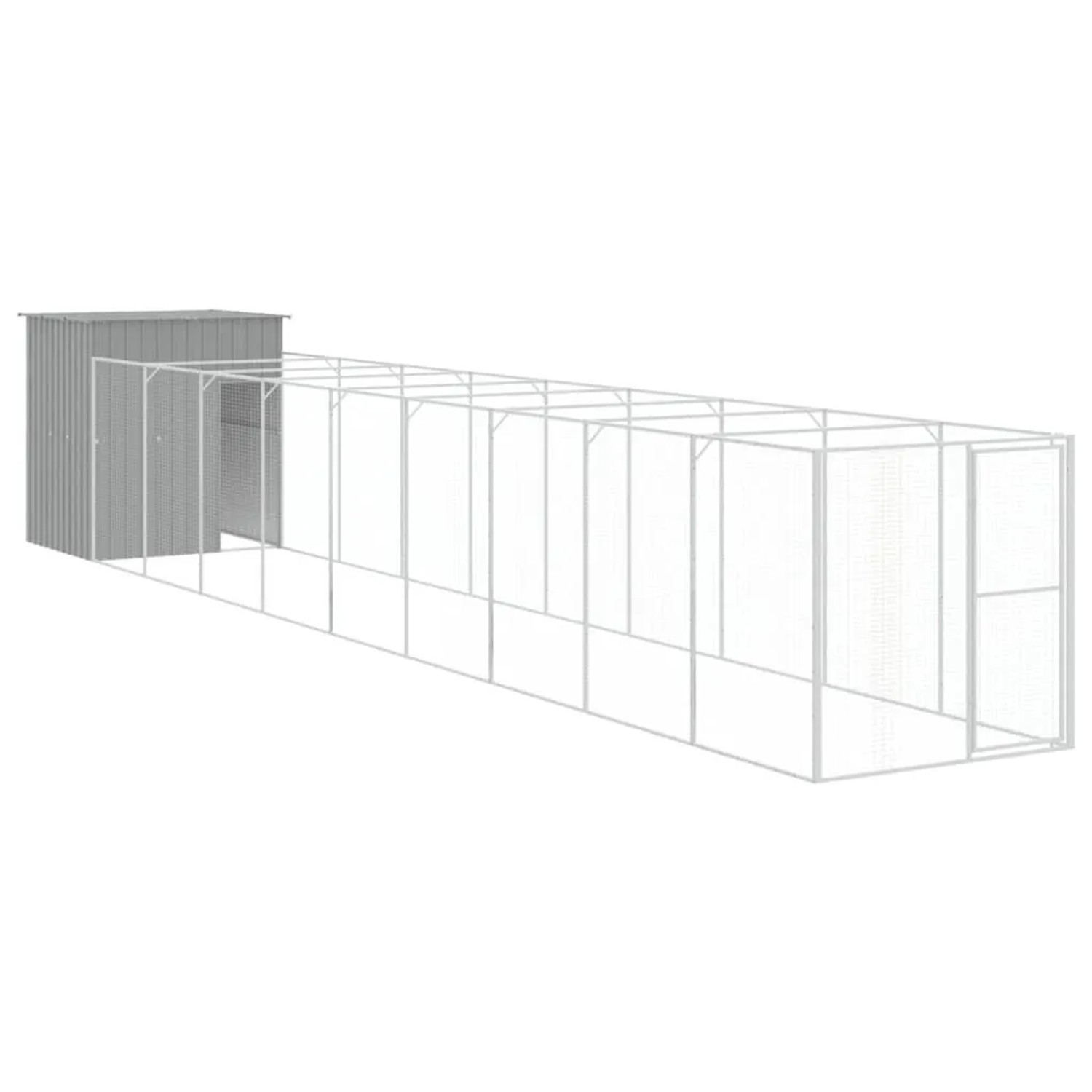 vidaXL Hundehütte mit Auslauf Hellgrau 165x1067x181cm Verzinkter Stahl 3189107