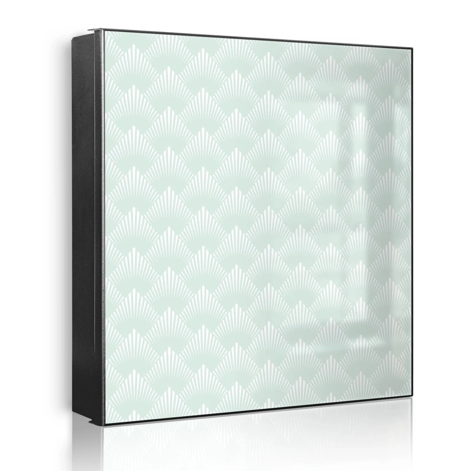 Banjado Großer Schlüsselkasten Metall 30x30cm Schwarz Scharnier Links 50 Haken Beschreibbar Magnetisch Motiv Strahlen Mint