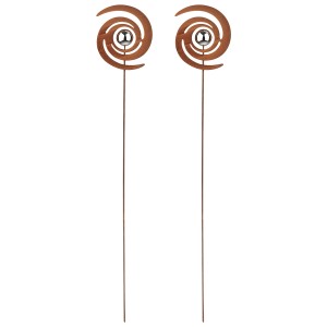 2er Set Kobolo Gartenstecker FINJA in Rostoptik mit Spiralen und silbernen Kugeln.
