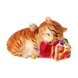 Schlafender Babytiger als Weihnachtsornament von Krebs Glas Lauscha, 8cm groß.