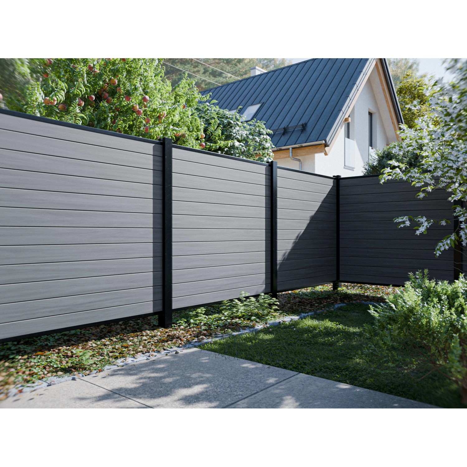Outgarden PVC Sichtschutzzaun Grau Holzoptik 180x180 cm Steckzaun