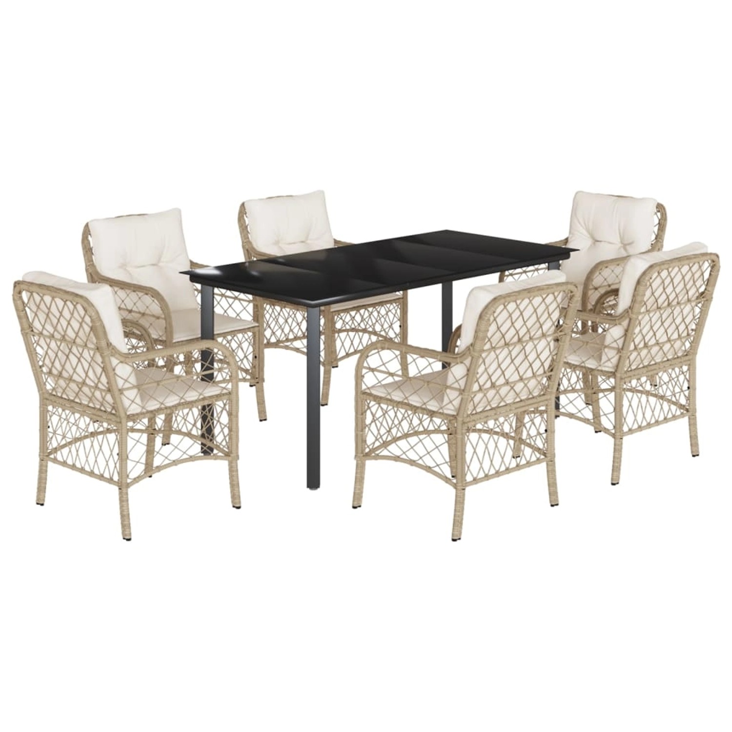 vidaXL 7-Tlg Garten-Essgruppe mit Kissen Beige Poly Rattan 3212149 günstig online kaufen