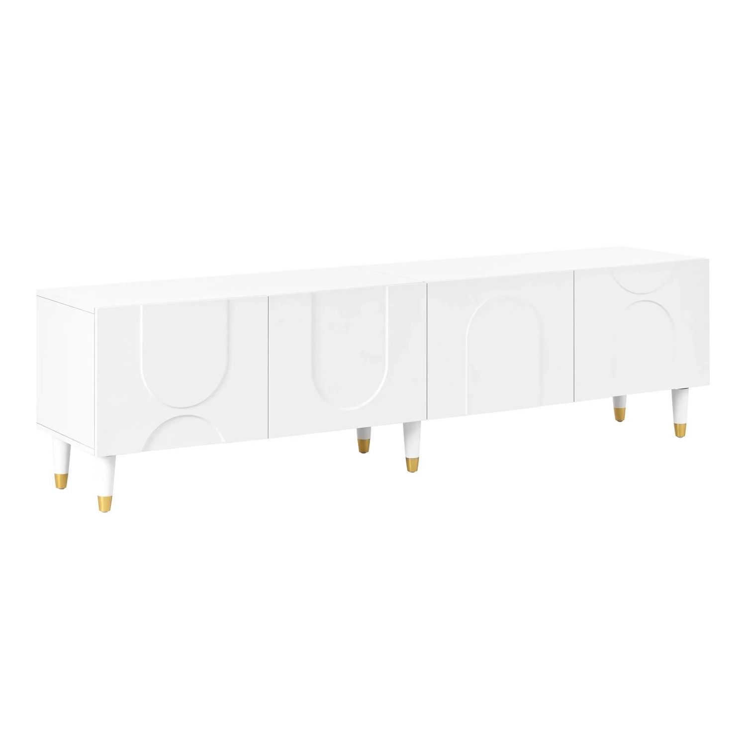okwish TV-Schrank mit Bogenrelief 4Türen Massivholz Wohnzimmer 180x40x50cm Weiß