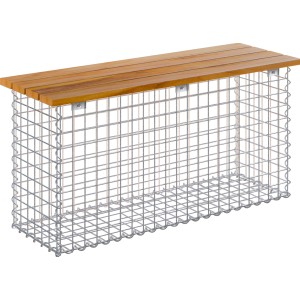 Gabiona Gabionenbank mit Teakholz-Sitzfläche, 105 cm breit. Dekorative Gartenbank.