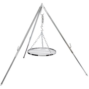 Petromax Hänge-Rost am Dreibein für Lagerfeuer-Grillen. Grillrost aus verchromtem Stahl, Ø 50cm.