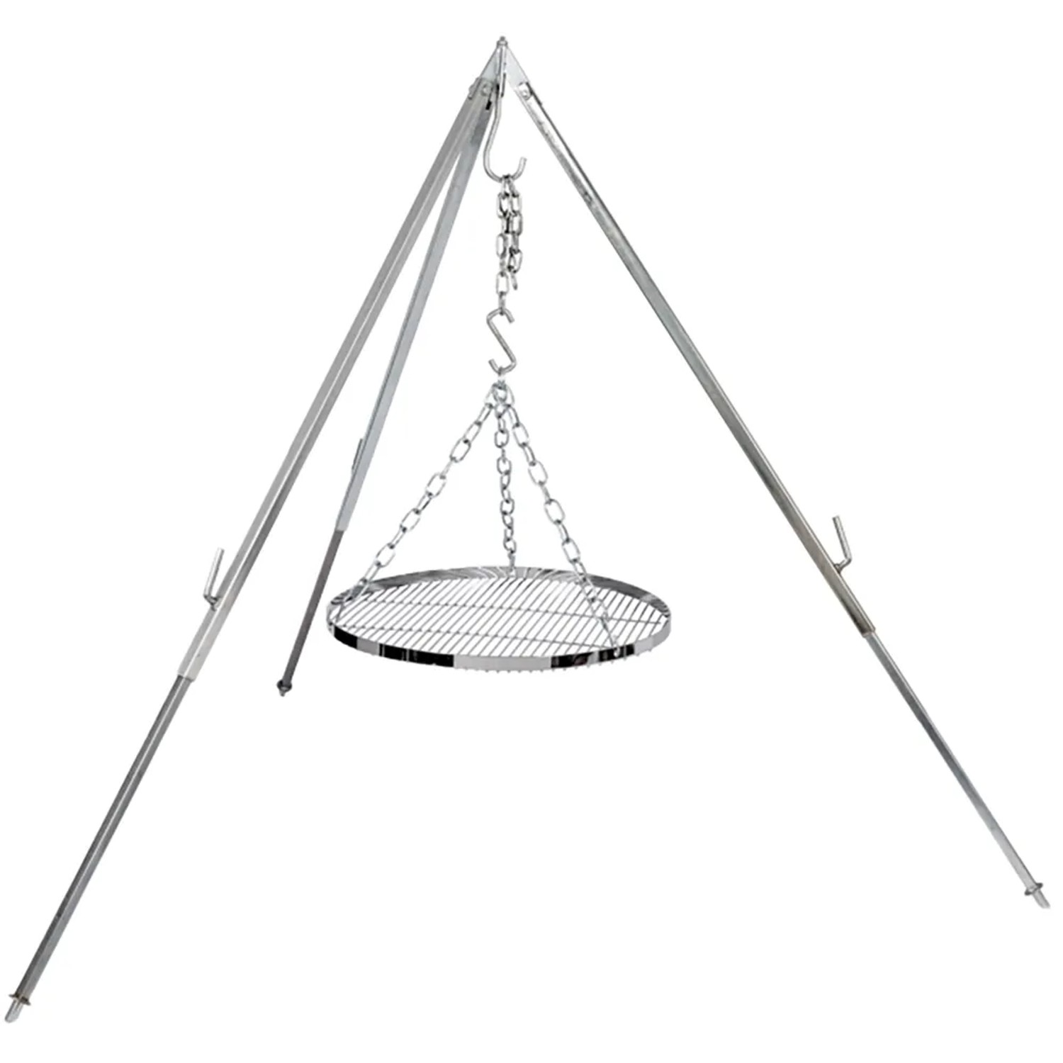 Petromax Hänge-Rost am Dreibein für Lagerfeuer-Grillen. Grillrost aus verchromtem Stahl, Ø 50cm.