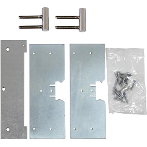 Tür-Umrüst-Set für Wohnungseingangstüren: Verstärkungsplatten, Bandaufnahmen und Schrauben.
