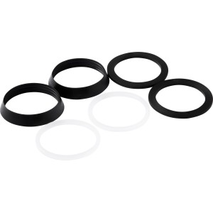 KÖRO Dichtungsset für Geruchsverschlüsse 1 1/4, verschiedene Dichtungsringe in Schwarz und Weiß.