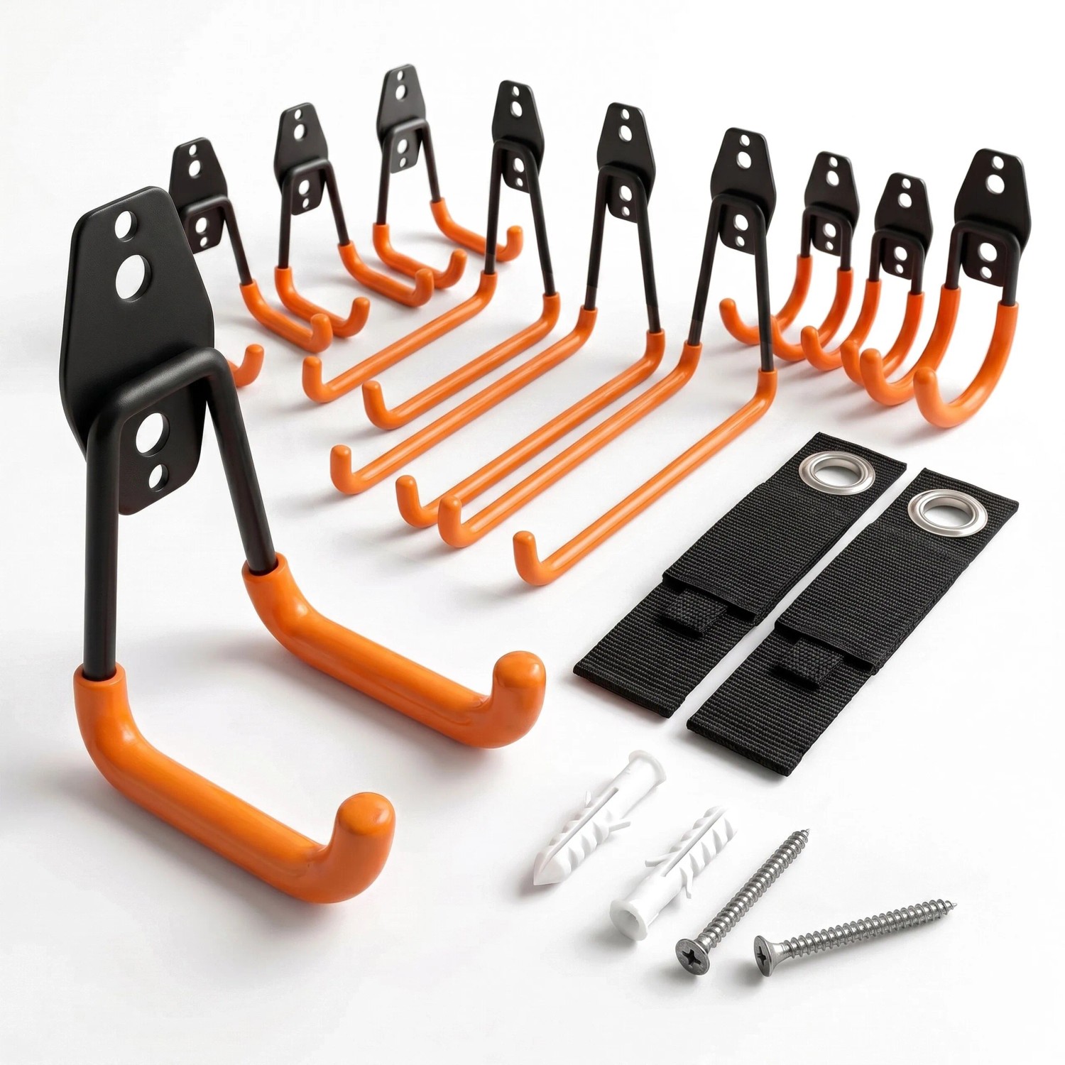 Relaxdays Wandhaken Set Edelstahl PVC Schwarz Orange 12-teilig Rutschfest Korrosionsbeständig 16 cm x 6,5 cm x 19 cm