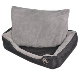 Schwarzes vidaXL Hundebett XL mit grauem Kissen, wasserabweisend und pflegeleicht.
