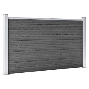 vidaXL Zaunelement Set WPC Schwarz, 353x105 cm, mit Holzmaserung und Aluminiumrahmen.